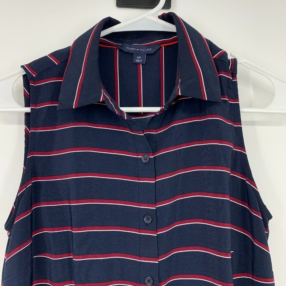 Tommy Hilfiger Shirt Dress Navy Blue Stripe Button Down Sleeveless - Picture 2 of 7